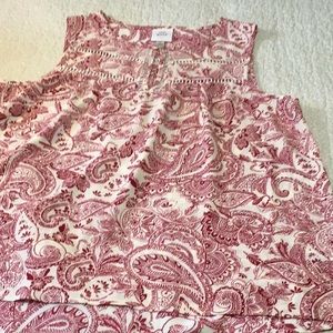 Knox Rose Cream Red Sleeveless Blouse L NWOT